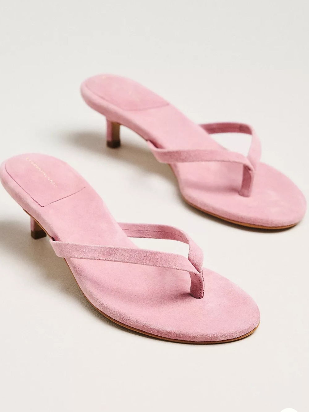 Anthropologie Pink Suede Kitten-Heel Thong Sandals